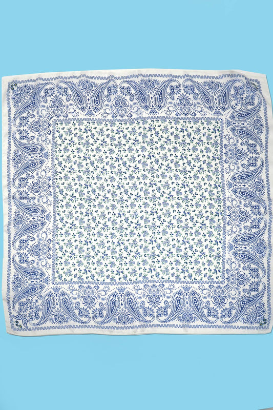 Large Floral Toile Print Bandana Scarf | Blue