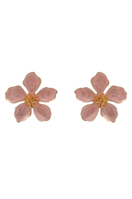 Flower Pearlized Enamel Titanium Post Earrings: LPK / ONE