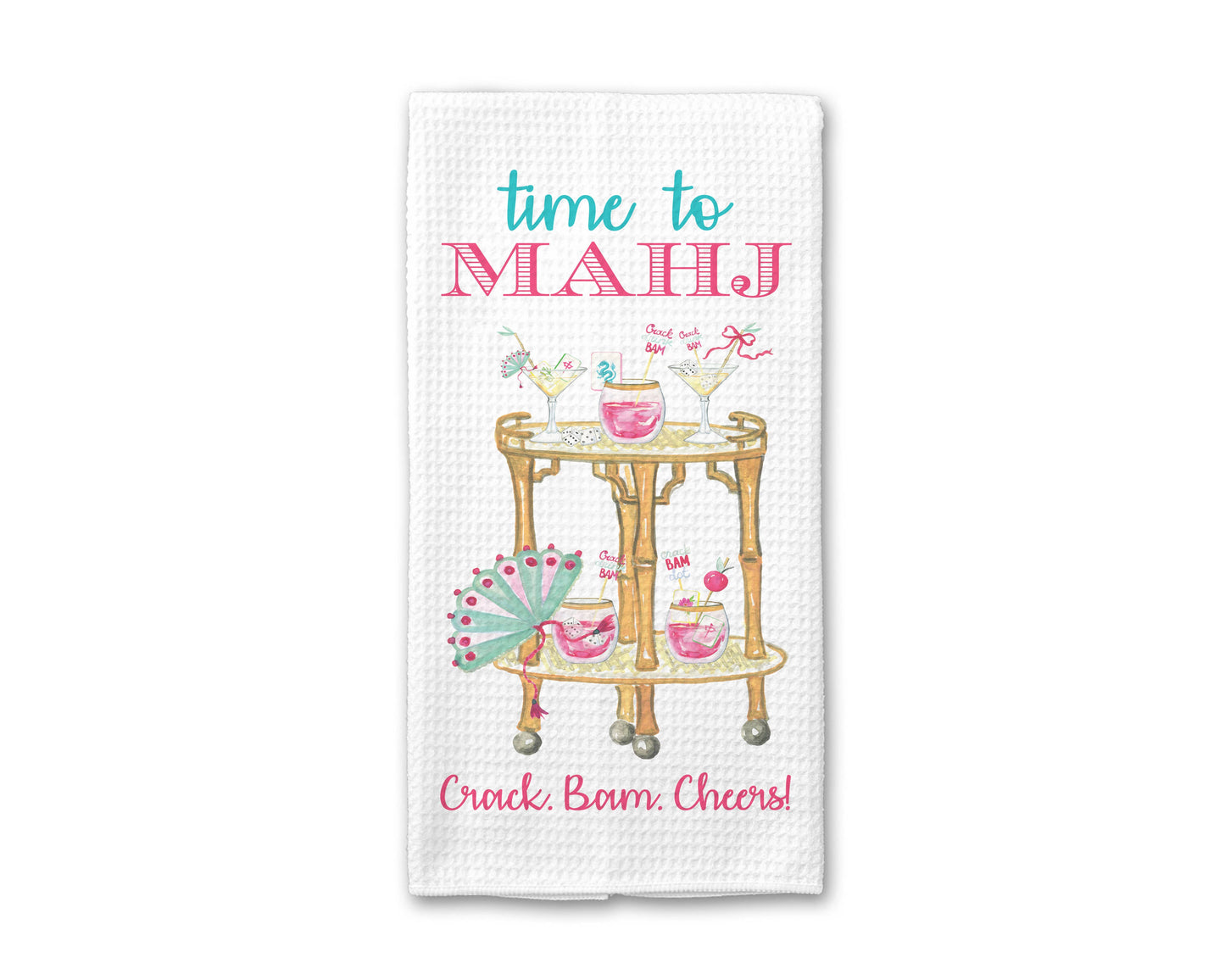 Time to Mahj Mahjong Towel, Cocktail Tile Game Decor Hostess