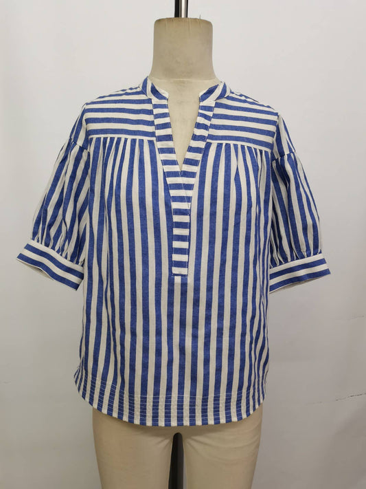 Catana Striped Split Neck Top