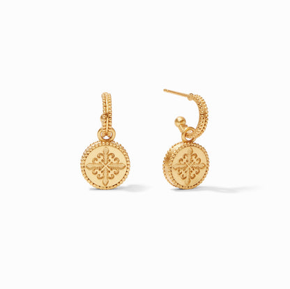 Fleur-de-Lis Hoop & Charm Earring in Iridescent Chalcedony Blue