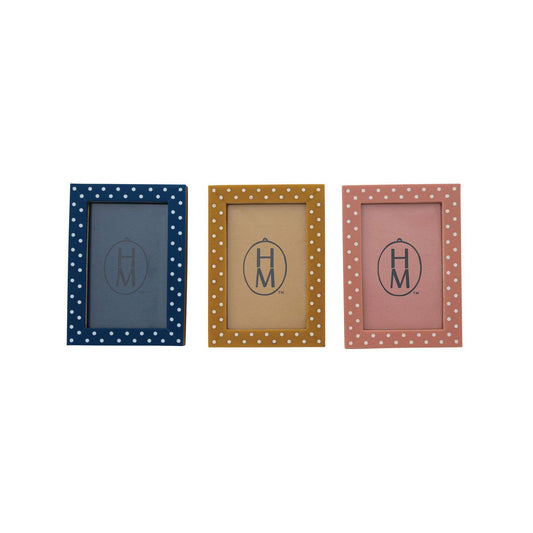 MDF & Resin Photo Frame w Polka Dots- Blue
