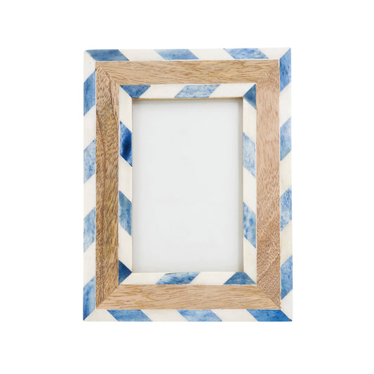 Chevron and Wood Crafted Bone Photo Frame: Blue / 4"x6"