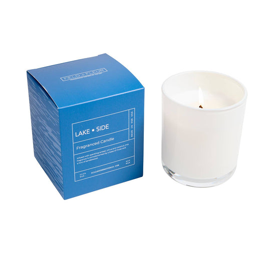 Lake Side Candle In White Glass In Box 9oz