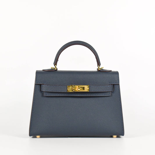 The Jana Leather Satchel Bag: Navy Blue