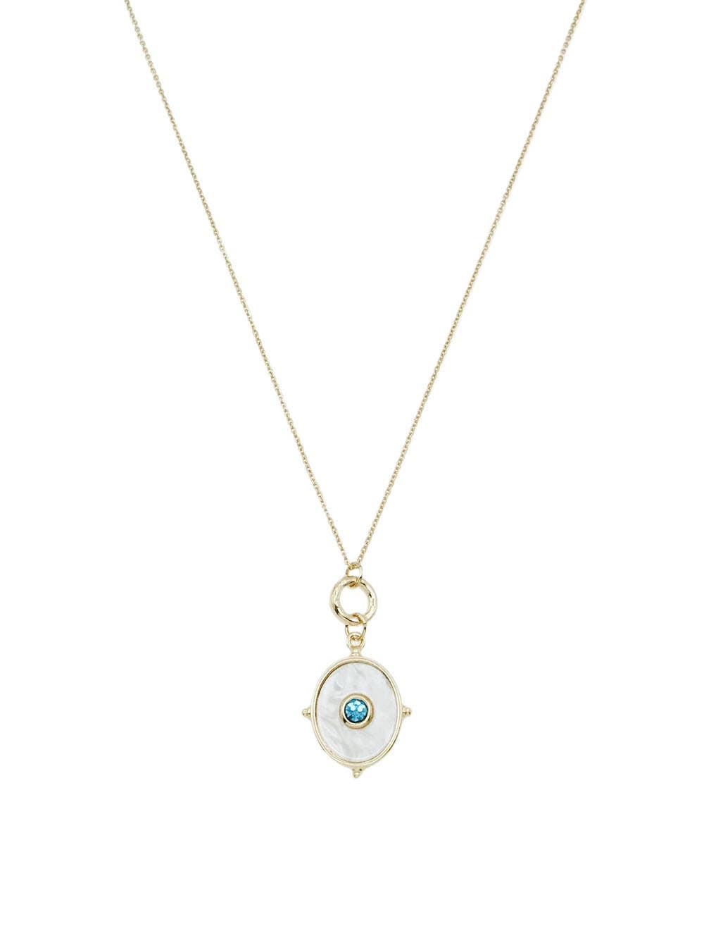 Rhinestone Adorned Enameled Oval Charm Necklace: 03 White