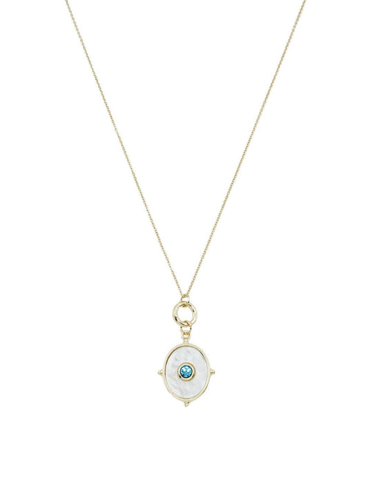 Rhinestone Adorned Enameled Oval Charm Necklace: 03 White