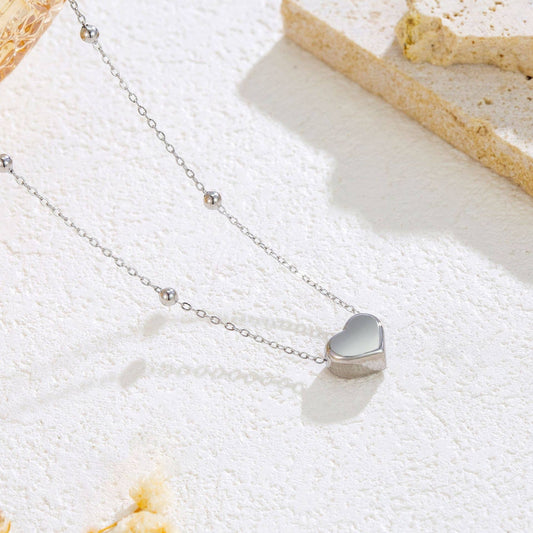 18k Stainless Steel Tarnish Free Heart Necklace | Silver