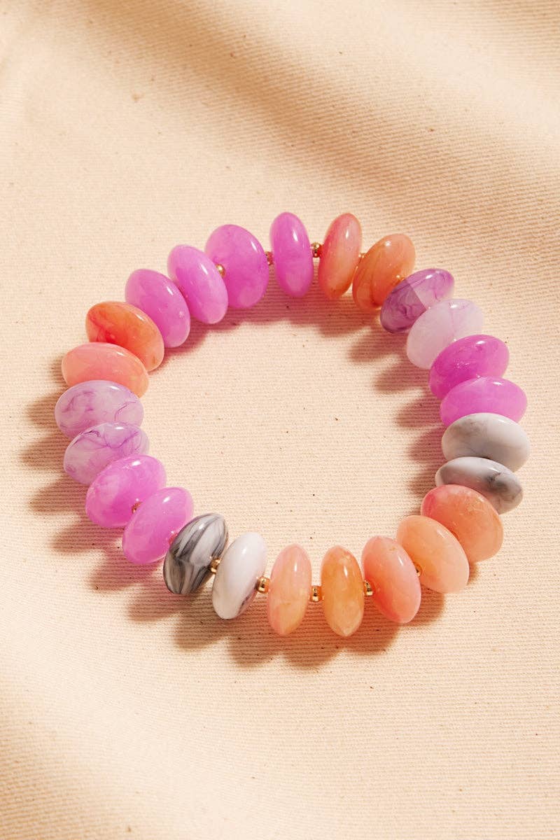 Oval Disk Resin Beads Ombre Mixed Stretch Bracelet: RQ / ONE