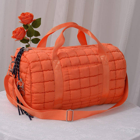 Quilted Puffer Weekender/Duffel Bag: Orange