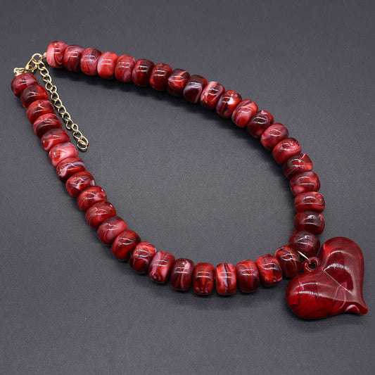 Heart-Pendant Beaded Necklace: 8 / One Size