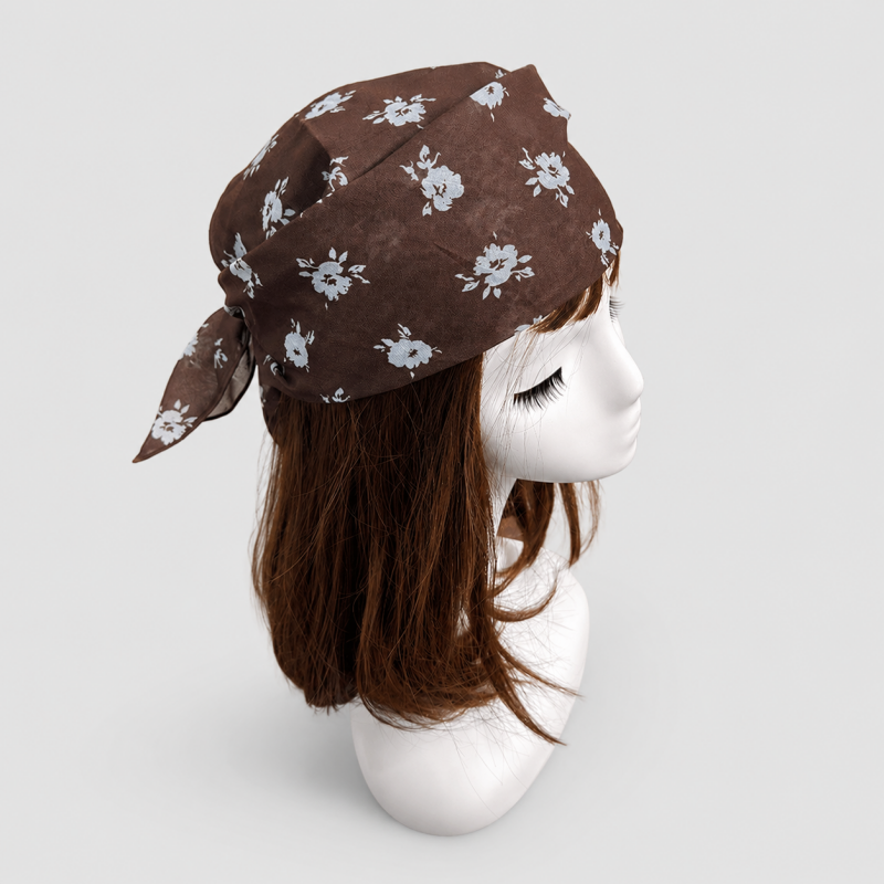 Floral Polka Dots Scarf: Brown with Large Flowers / One Size