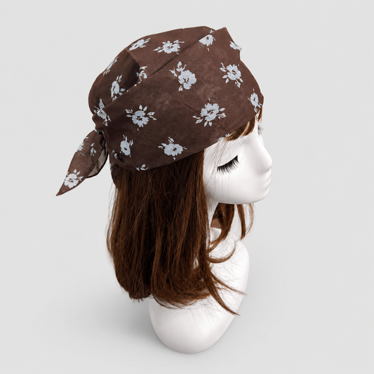 Floral Polka Dots Scarf: Brown with Large Flowers / One Size