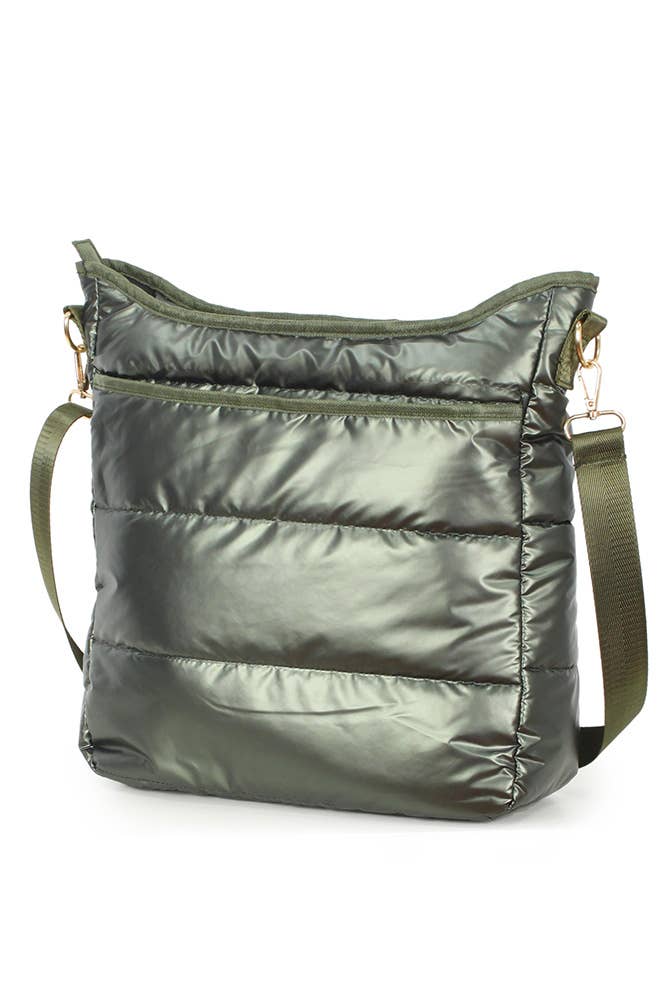 Solid Puffy Crossbody Bag: Olive