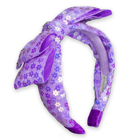 Big Bow Headband - Double Layer Sequin: Purple