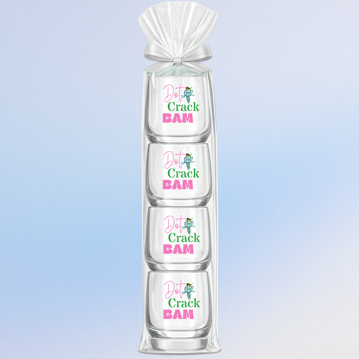 Mahjong Stemless 4 ct Set Wine Glasses "Dot Crack Bam"