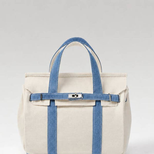 Handmade Mini Cotton Canvas Tote Bag: Demin Blue