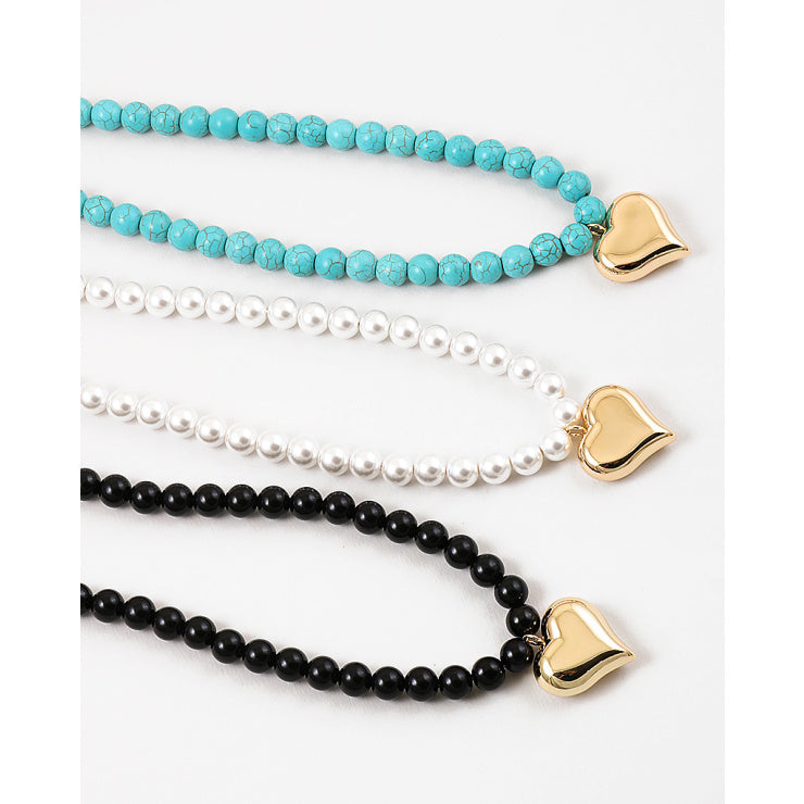 Pearl Beaded Heart Necklace