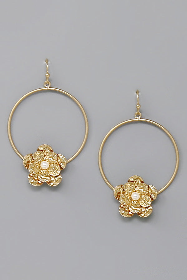 Flower Detail Hoop Drop Earrings