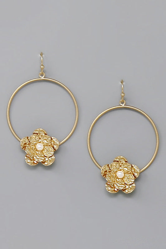 Flower Detail Hoop Drop Earrings