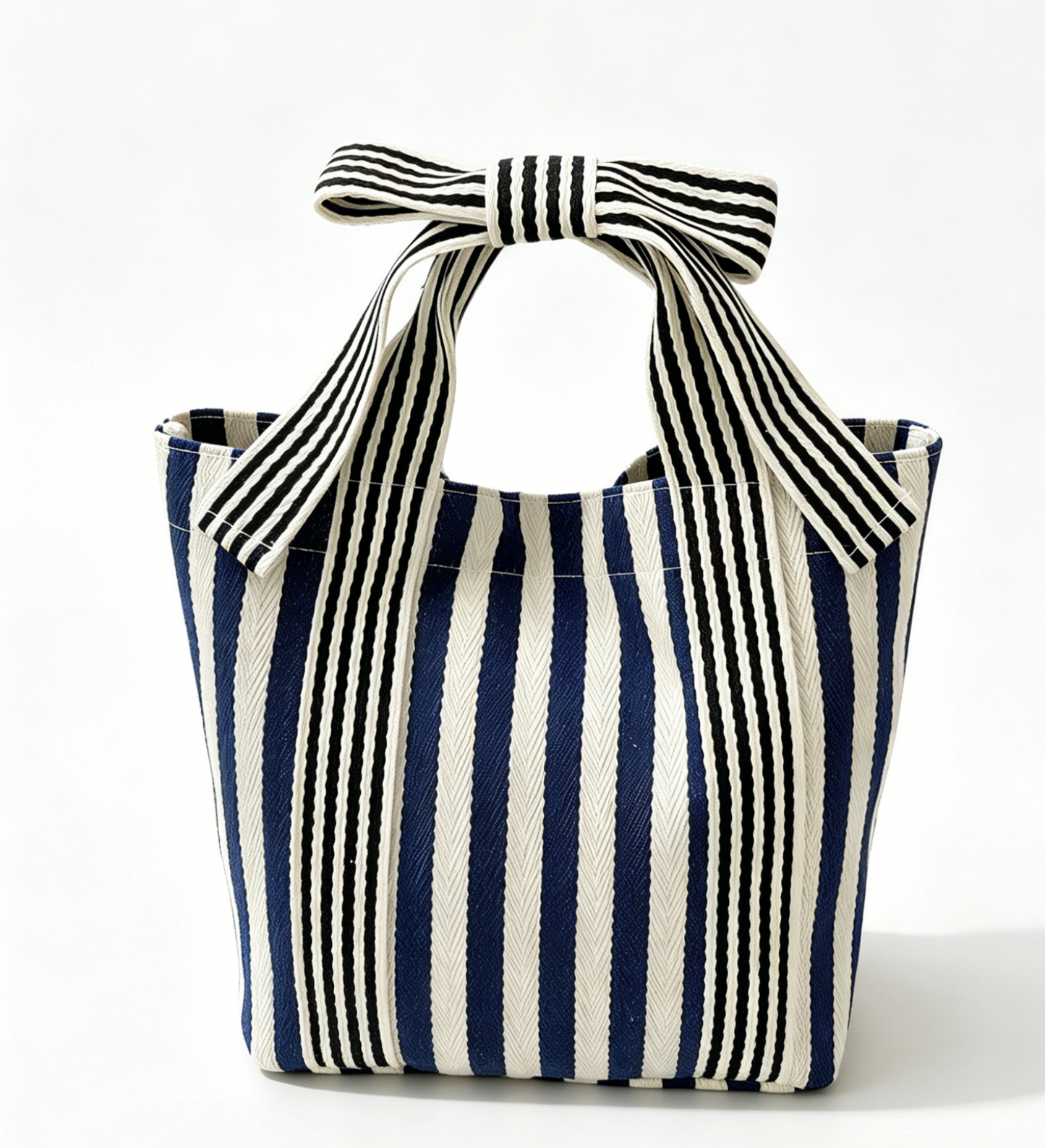Mini Striped Tote Bag Beach Bow Handle Bag: NavyBlue / M