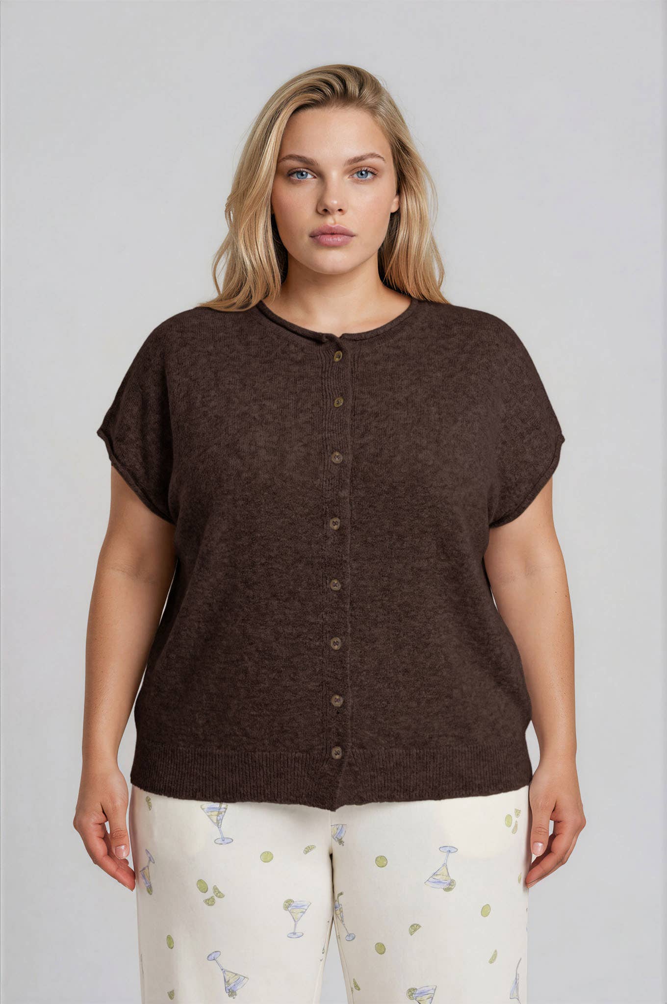 Plus Raw Edge Sleeveless Lightweight Cardigan: Chocolate Brown