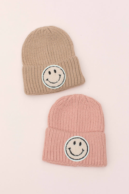 Kids Smile Knit Beanies: Blush