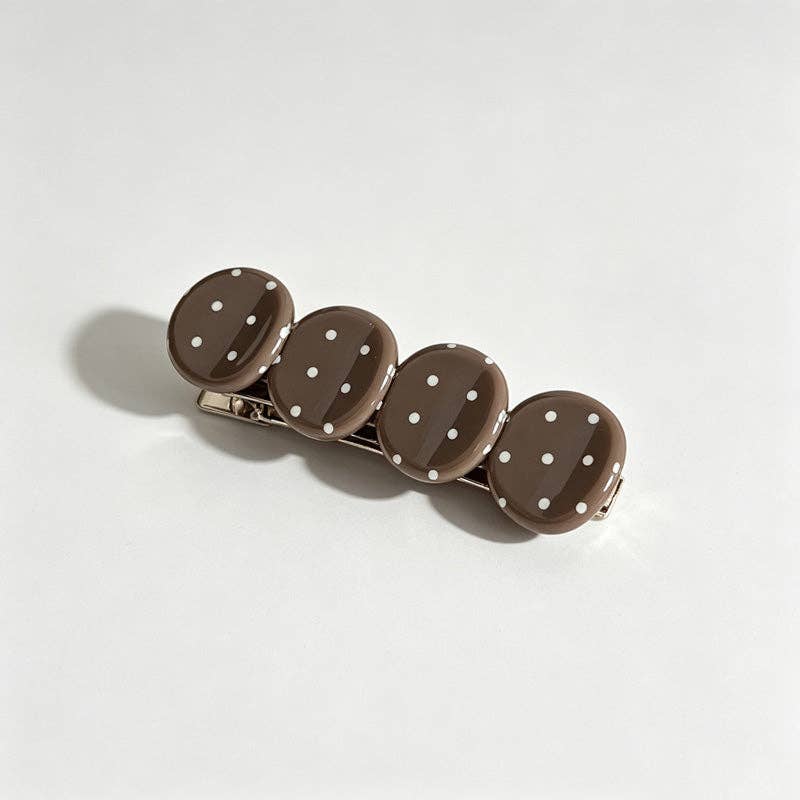 Polka‑Dot Acetate Hair Barrettes: Mocha / F