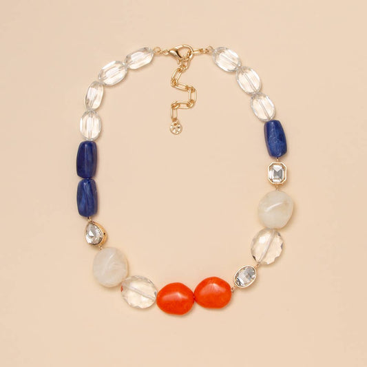 Multi Beaded Stones Necklace: Red