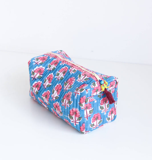 Floral Quilted Makeup Travel Bag - Bridesmaid & Wifey Gift: Medium