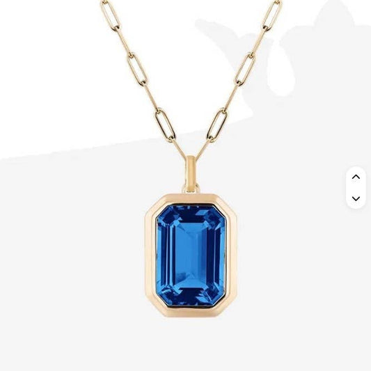 18k Stainless Steel Tarnish Free Square Necklace | Sapphire