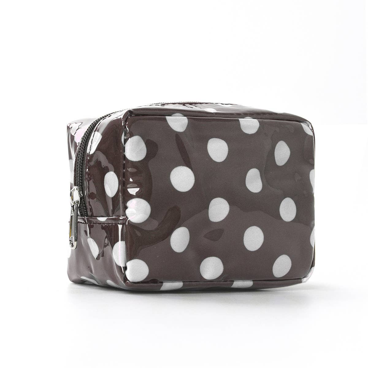 Fashion Polka Dot PVC Mini Clutch Makeup Bag: Brown / M