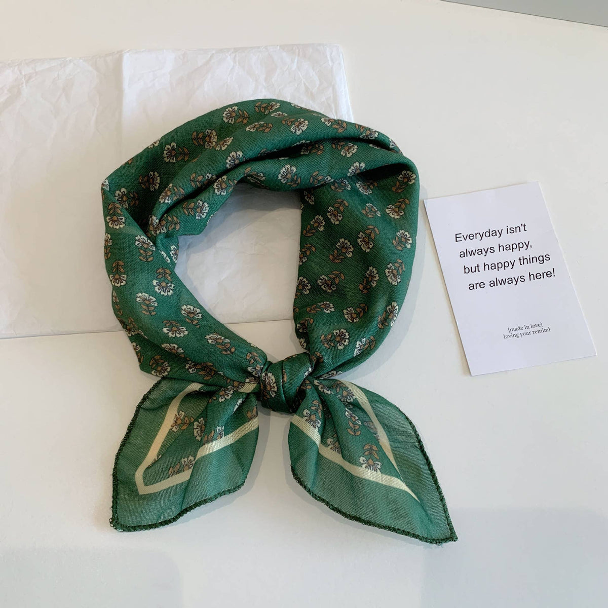 Bohemia Tropical Floral botanical square scarf bandana: Green / M
