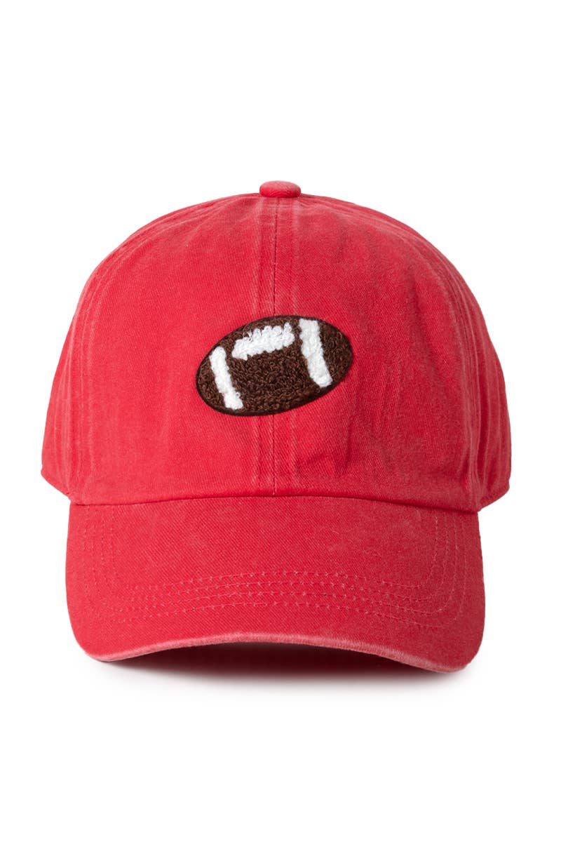 GAME DAY Chenille Football Patch Washed Baseball Cap: Red