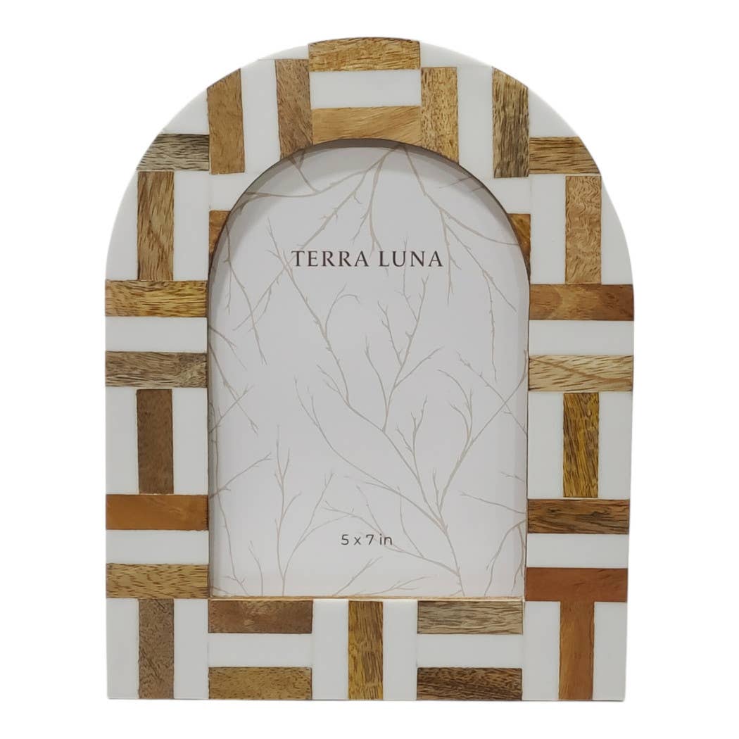 Wood Resin Arched Mosaic Photo Frame - Ivory, 5x7 in.