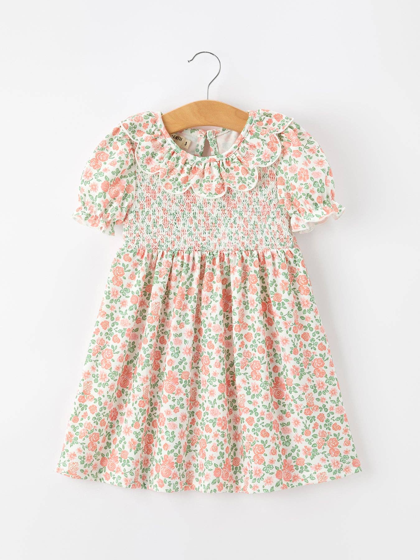 Fall Blush Floral Girls Dress Smocked Petal Collar