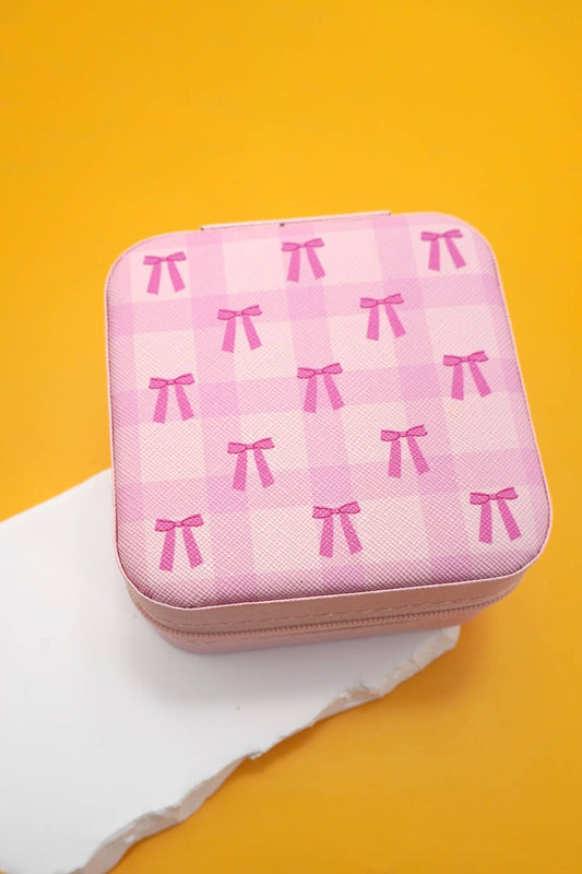 Designed Jewelry Organizer Travel Box Case | Bow Lt Pink