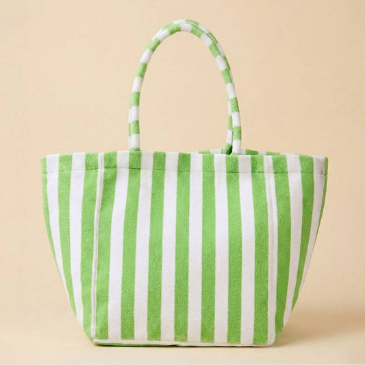 Striped Terry Tote Bag: Green
