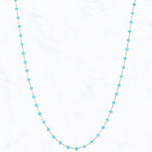 Tiny Glass Bead Short Charm Necklace: Blue