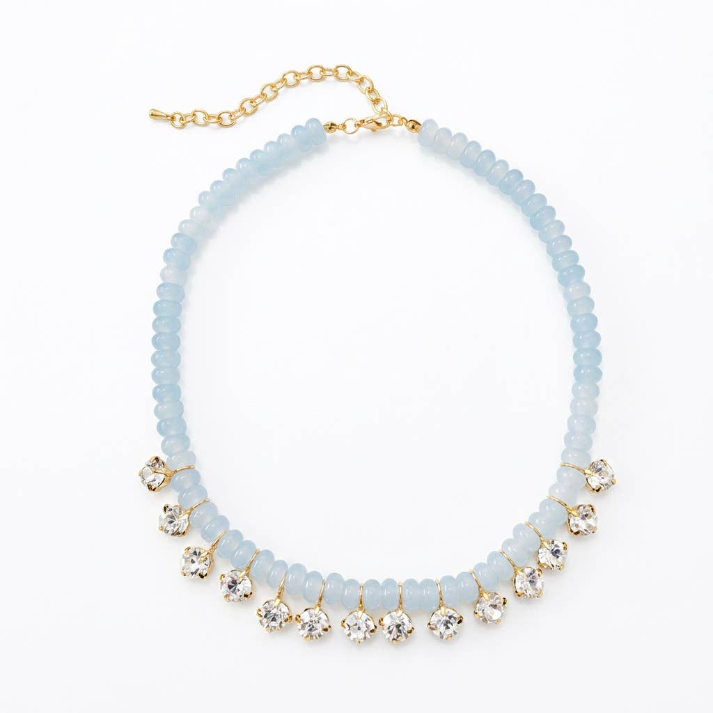Boho Rondelle Beaded Rhinestone Choker Necklace: LightBlue / M