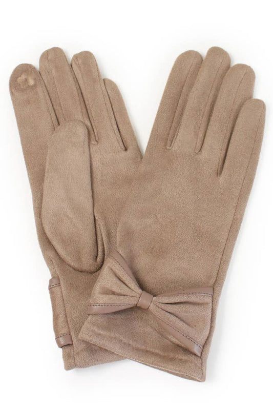 Ribbon Trim Winter Gloves: Taupe