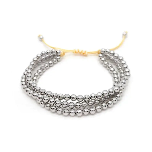Stacked Gold Plated Non-Tarnish Gold Beaded Bracelet: Silver