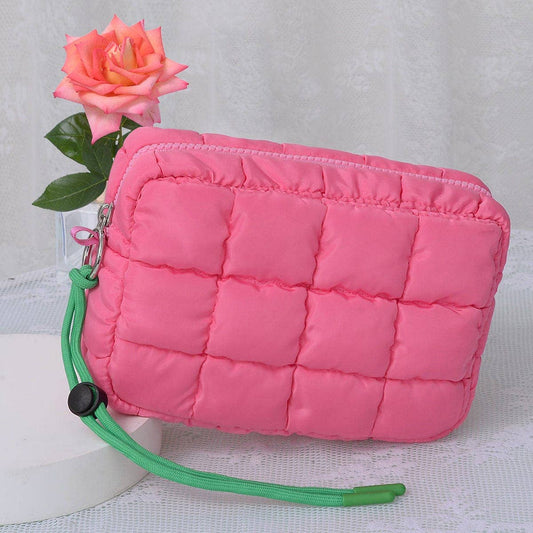 Nylon Quilted Puffer Clutch/Pouch: Bubblegum