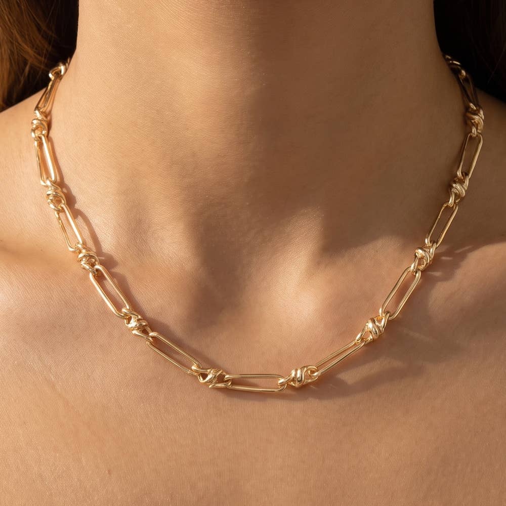 Mixed Paperclip Link Knot Chain Necklace: GD
