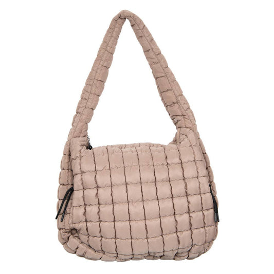 Tan Oversized Quilted Hobo Tote Bag: Tan