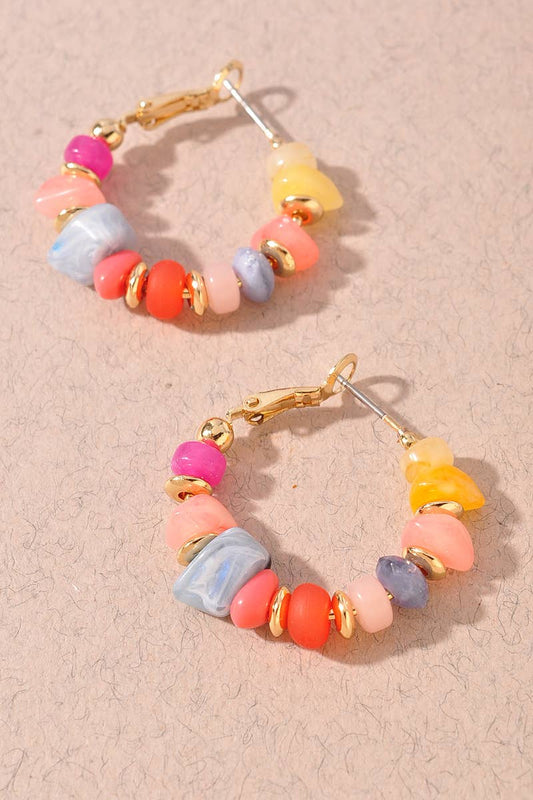 MULTI MARBLED BEADED HOOP EARRINGS: MUG