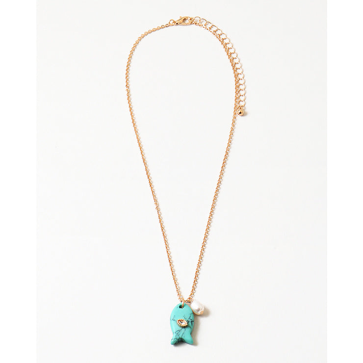 Turq & Pearl Fish Necklace