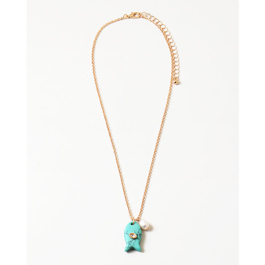Turq & Pearl Fish Necklace