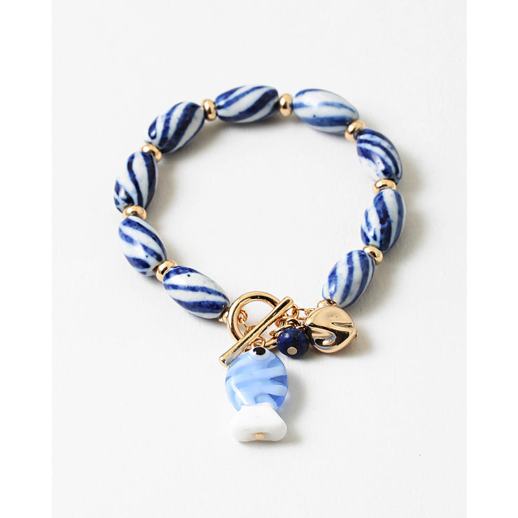 Blue & White Beaded Fish Bracelet