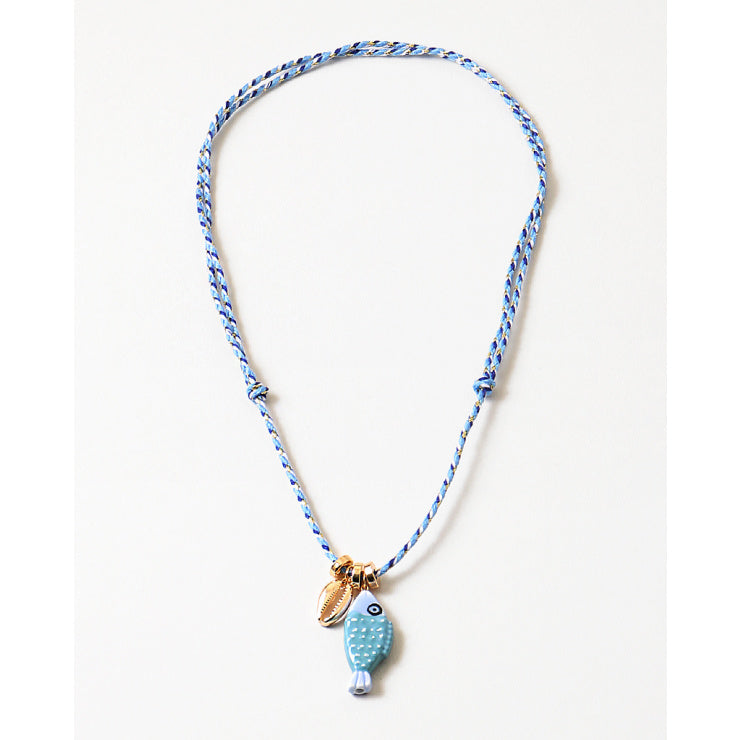 BLUE/ GOLD PUKA/ BLUE FISH NECKLACE